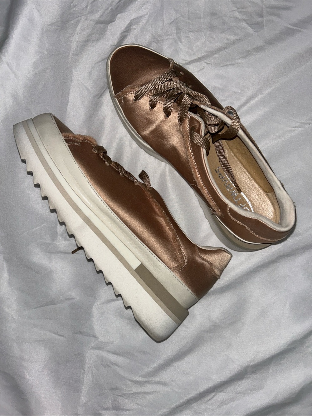 Softwaves Metallic Bronze Satin Platform Lace-Up Sneakers